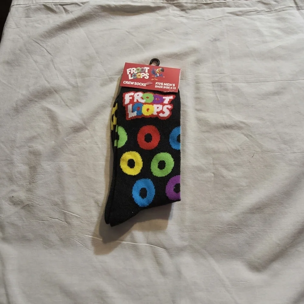 Novelty 4/$25 Sock Bundle Fruit Loop Cereal Socks Black with Unisex SIze 6-12